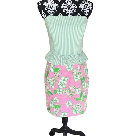 Lilly Pulitzer Fluorescent Lowe Dress Strapless 6 Pretty Pink Tootie‎ Butterfly - Picture 2 of 11